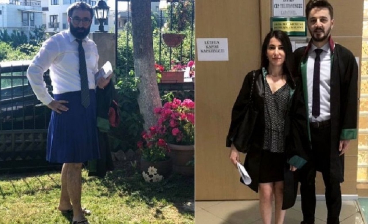 Avukat İbrahim Karslı,  etek boyu ölçen hakimi etek giyerek protesto etti