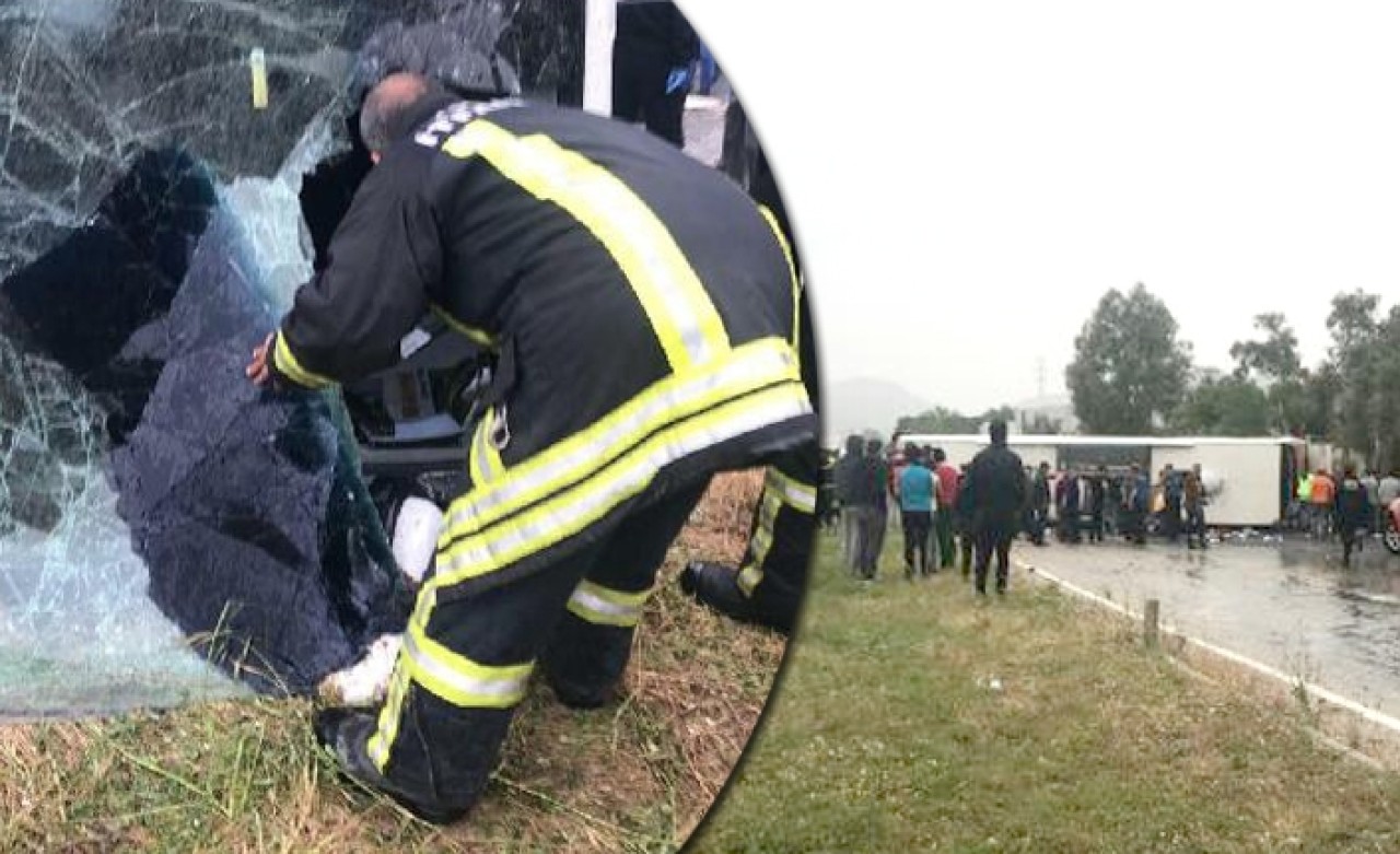 Milas'ta yolcu otobüsü devrildi: 2 ölü,  42 yaralı