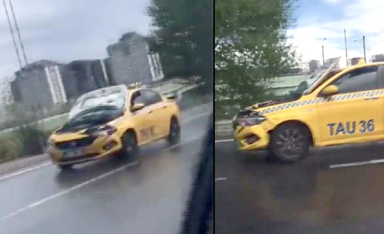 Yer: İstanbul... Kaputu açık ilerleyen taksiyi görenler şoke oldu