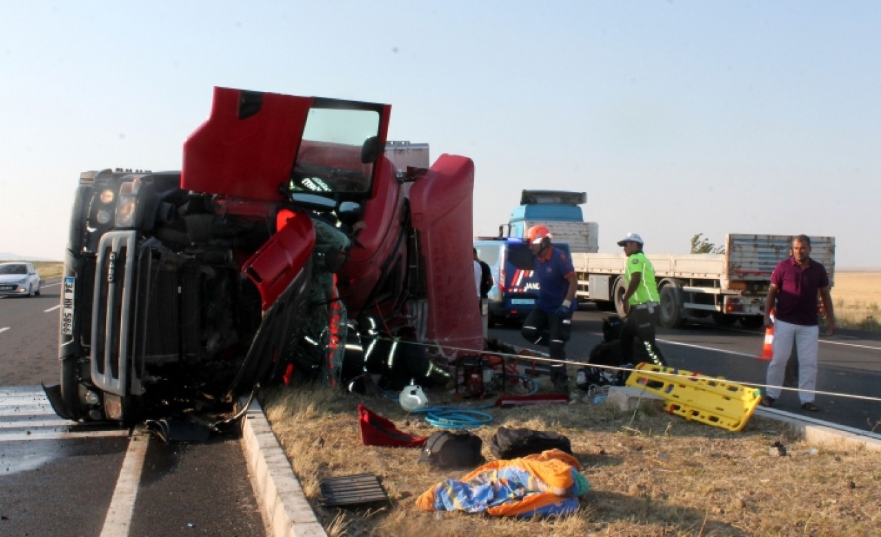 Aksaray'da büyükbaş hayvan yüklü tır devrildi: 2 yaralı