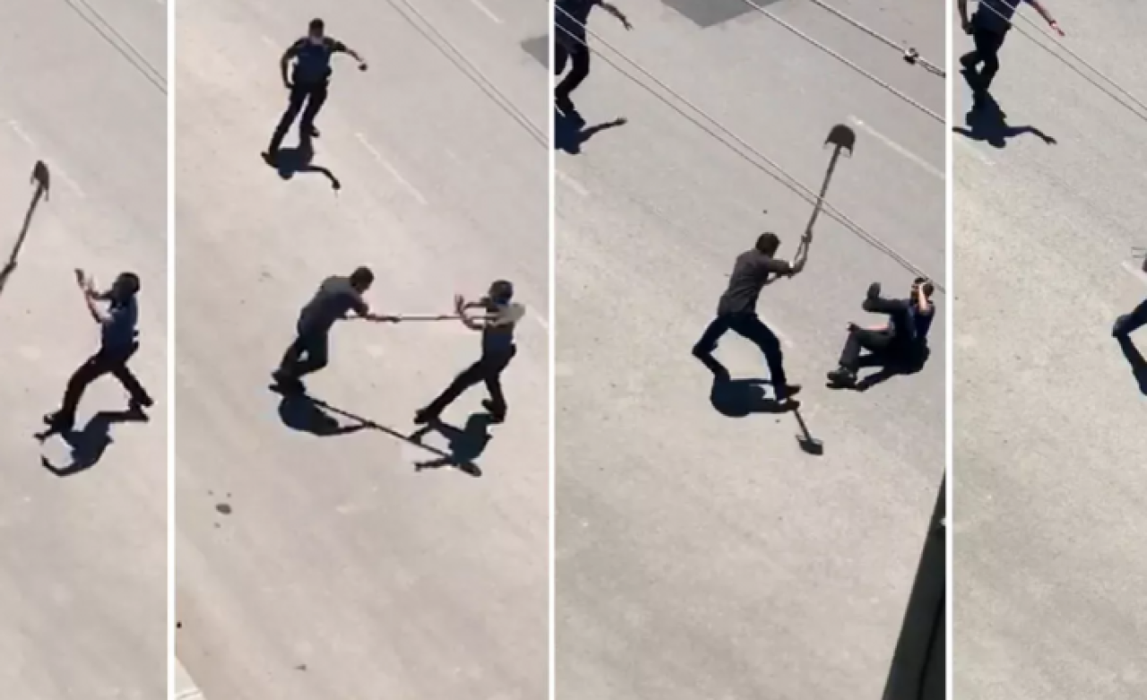 Skandal görüntü: Ambulansa taş atıp polisin başına kürekle vurdu!