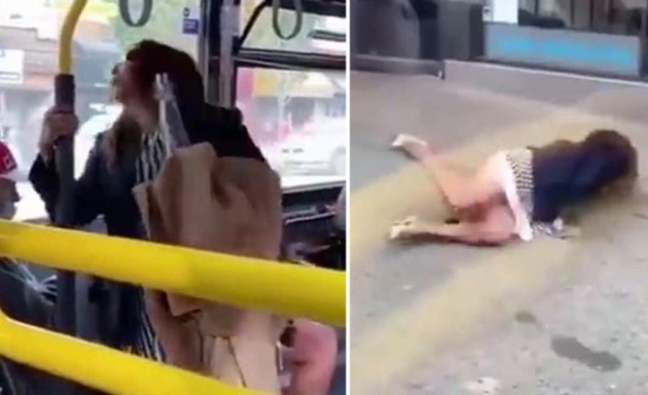 Erkek yolcu,  yüzüne tüküren kadın yolcuyu otobüsten aşağı attı