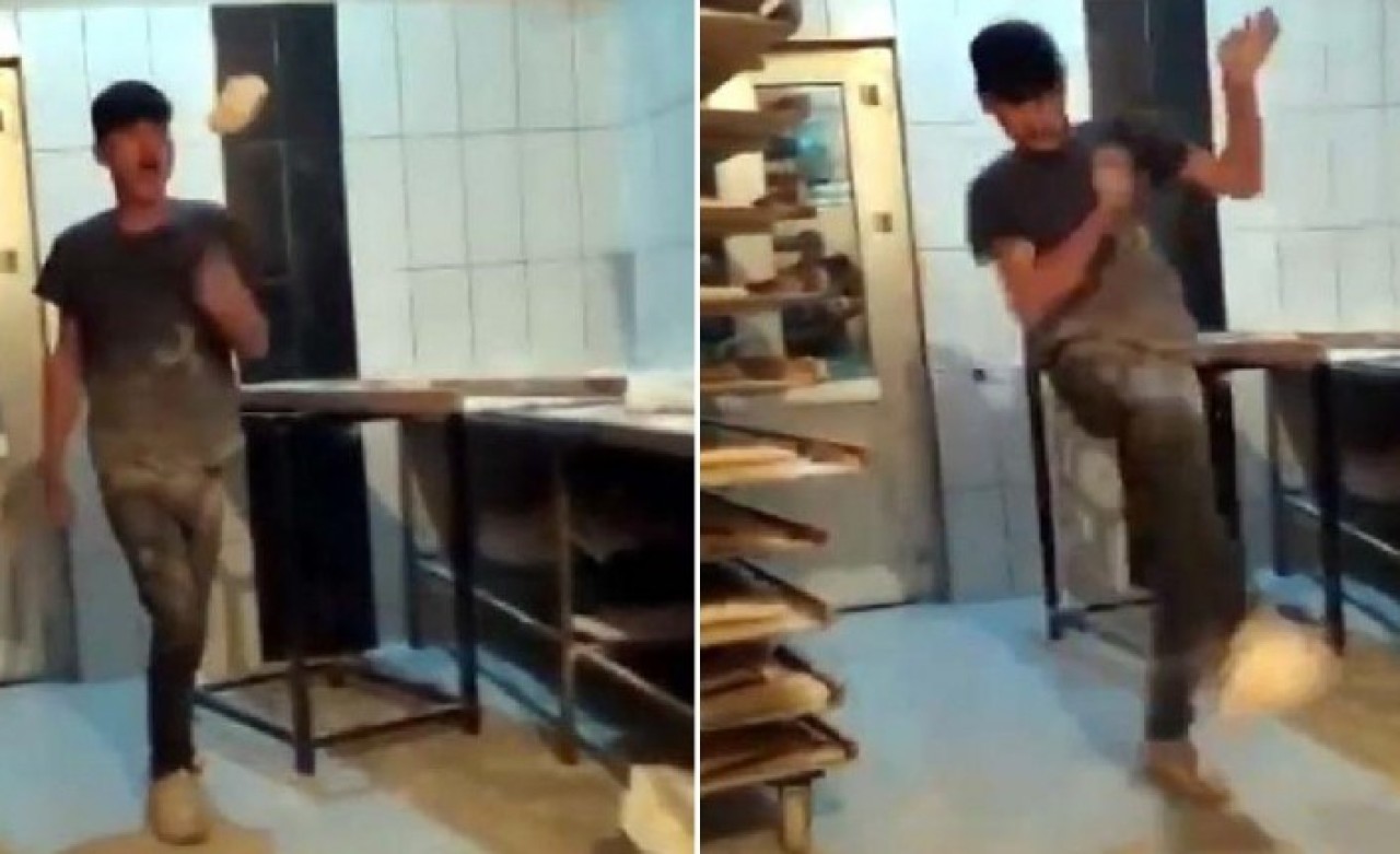 Fırında skandal görüntüler: Ekmek hamurunu top yapıp şut çektiler!