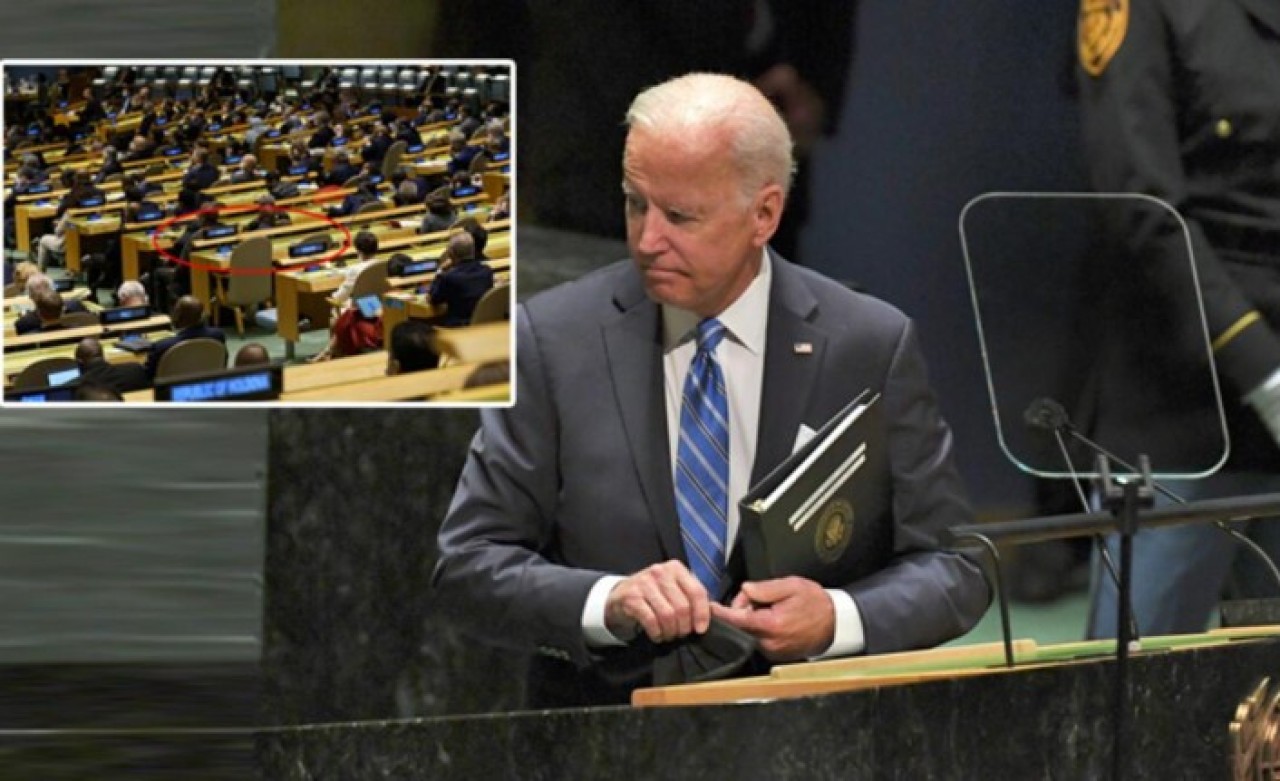 BM Genel Kurulu'nda açıklamalarda bulundu: Biden konuşurken salonda dikkat çeken görüntü!