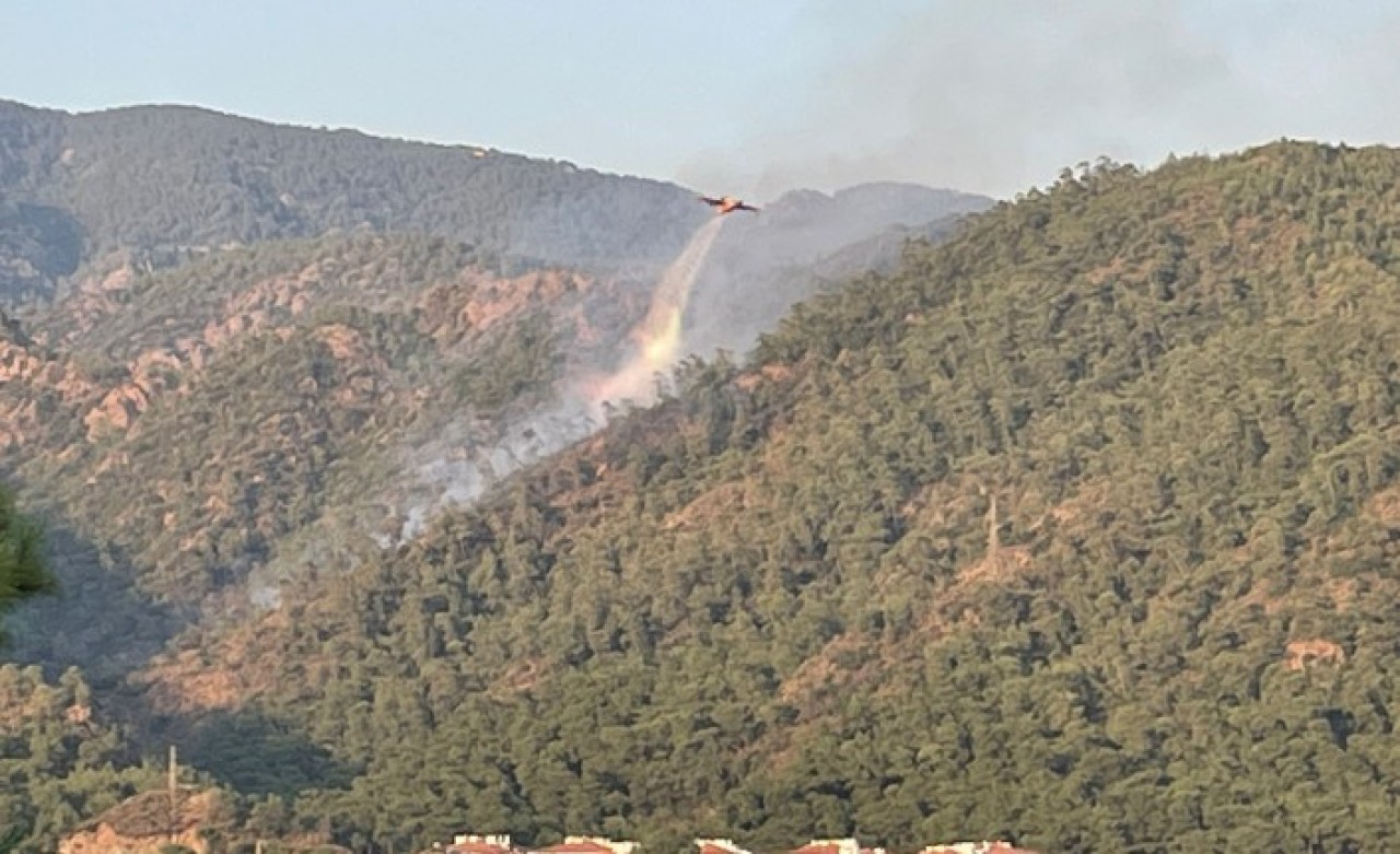 Marmaris'te otogarın arkasındaki ormanda yangın çıktı,  THK uçakları devreye girince kontrol altına alındı