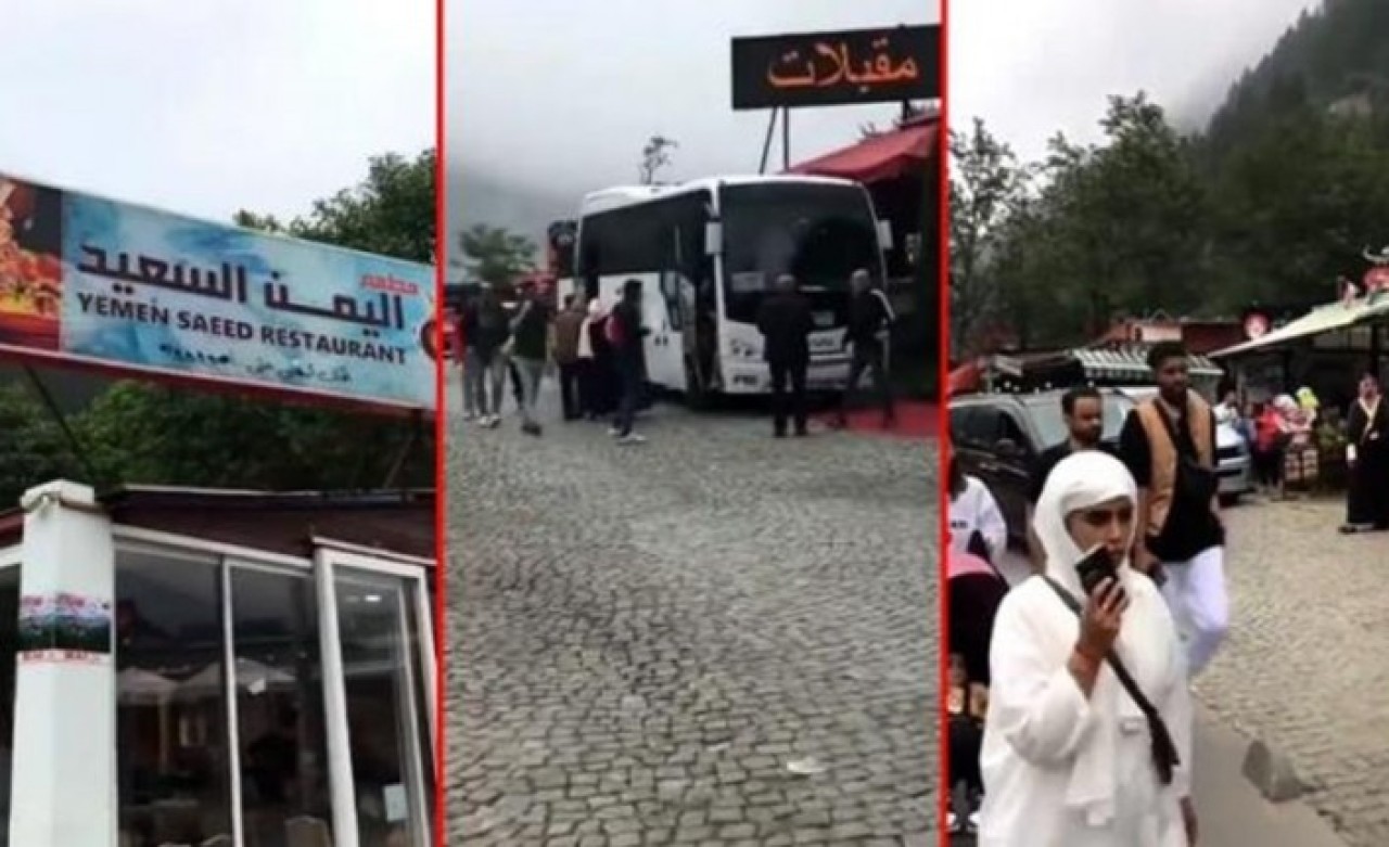 Para için bu yapılır mı? Uzungöl'de gelen Arap turistleri çekmek için bütün tabelalar Arapça yapıldı!