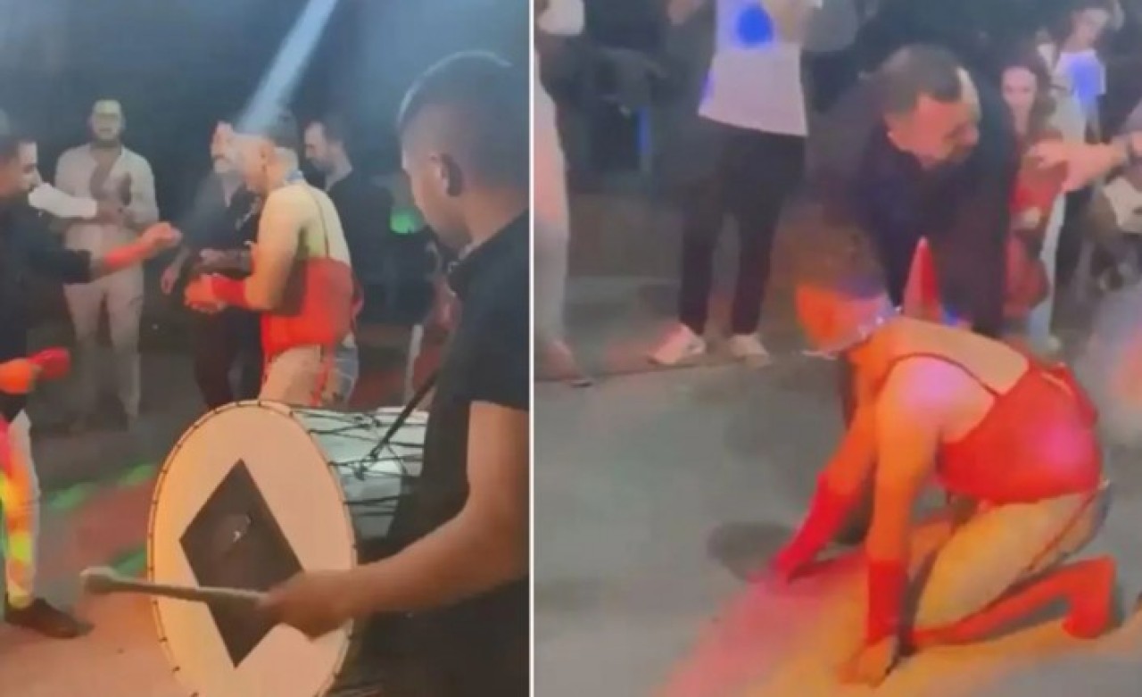 Bursa'da düğünde damada kadın iç çamaşırı giydirip,  tasma taktılar