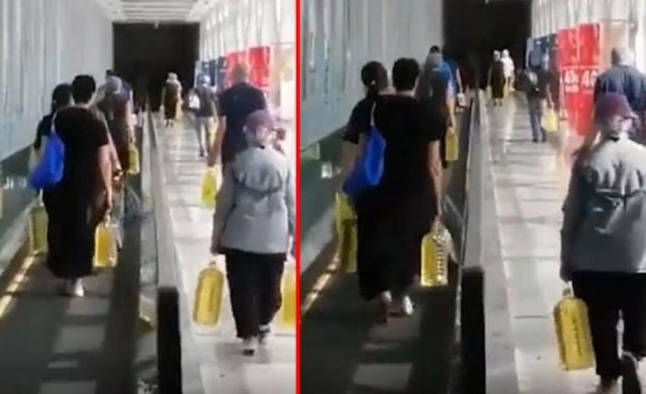 Türkiye için utanç verici görüntüler: Gürcüler,  Türkiye sınırına girip litre litre ayçiçek yağı götürdüler