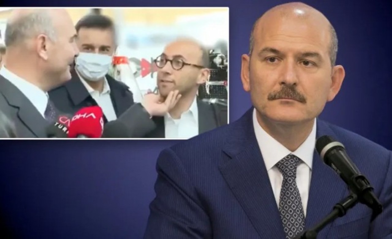 İçişleri Bakanı Soylu,  'evdeki yabancı' iddiasını soran muhabire çenesini okşayarak cevap verdi