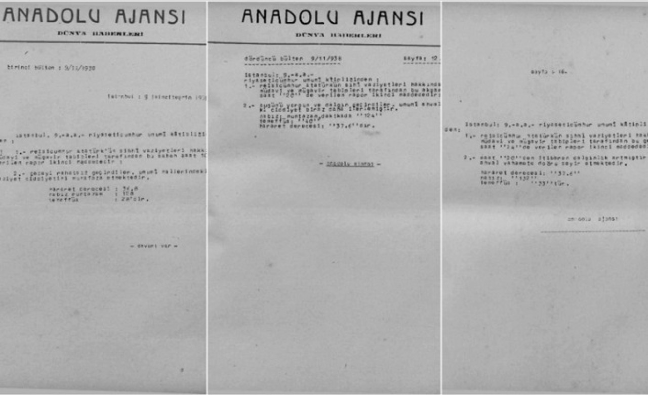 Büyük Önder Atatürk'ün son saatleri AA bültenlerinde