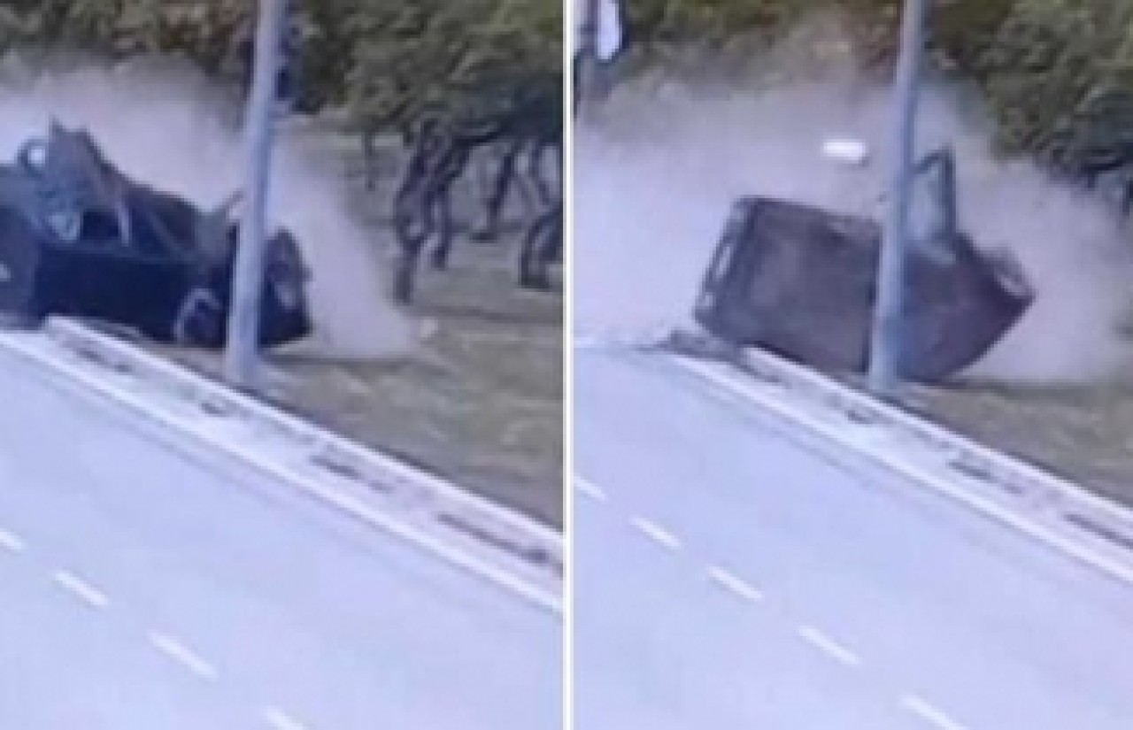 Direğe çarpan araç ikiye ayrıldı! Şoför sağlam çıktı