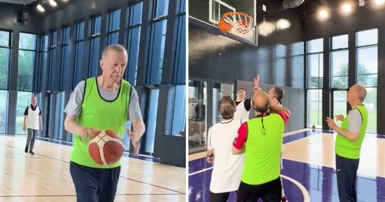Erdoğan basketbol maçında oynadı. Karşılaşmayı bakın hangi taraf kazandı?