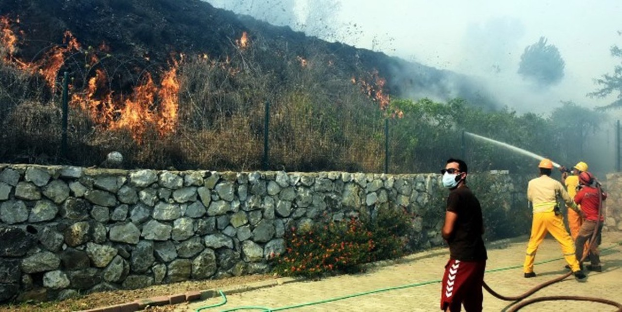 Bodrum'da yine yangın çıktı. Evlere geliyor