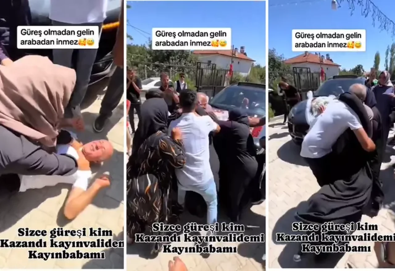 Böyle adet görülmedi: Gelin almak için gelen kayınvalide ve kayınpeder güreş yaptı