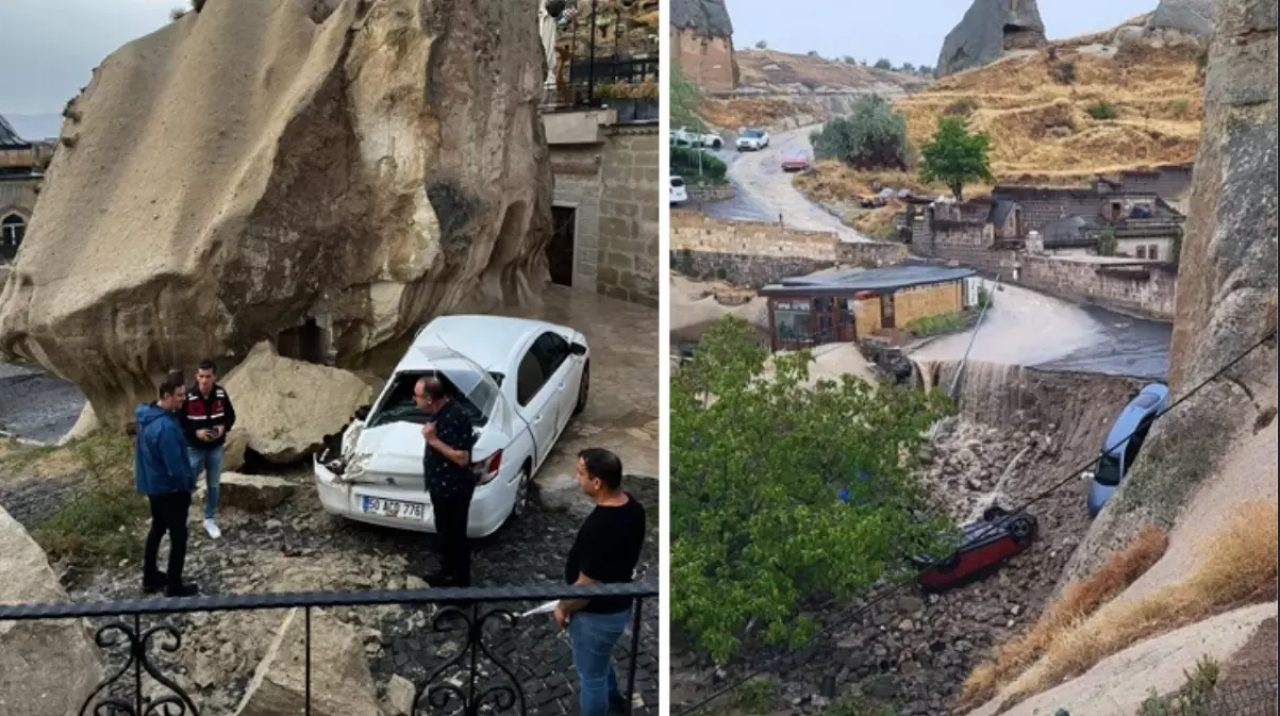 Kapadokya sele teslim oldu: Araçlar hasar gördü!