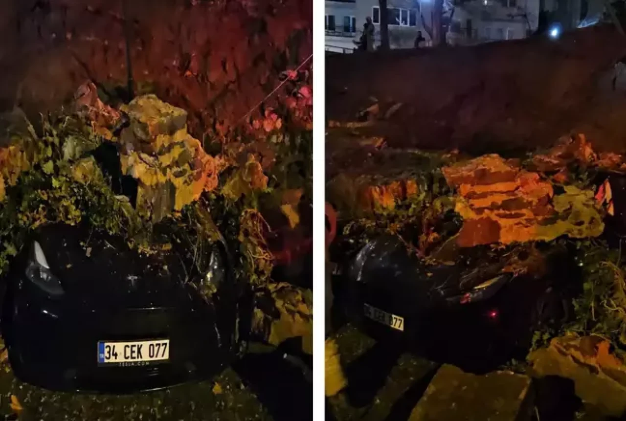 Beşiktaş’ta  istinat duvarı çöktü: 8 araç kullanılamaz hale geldi!