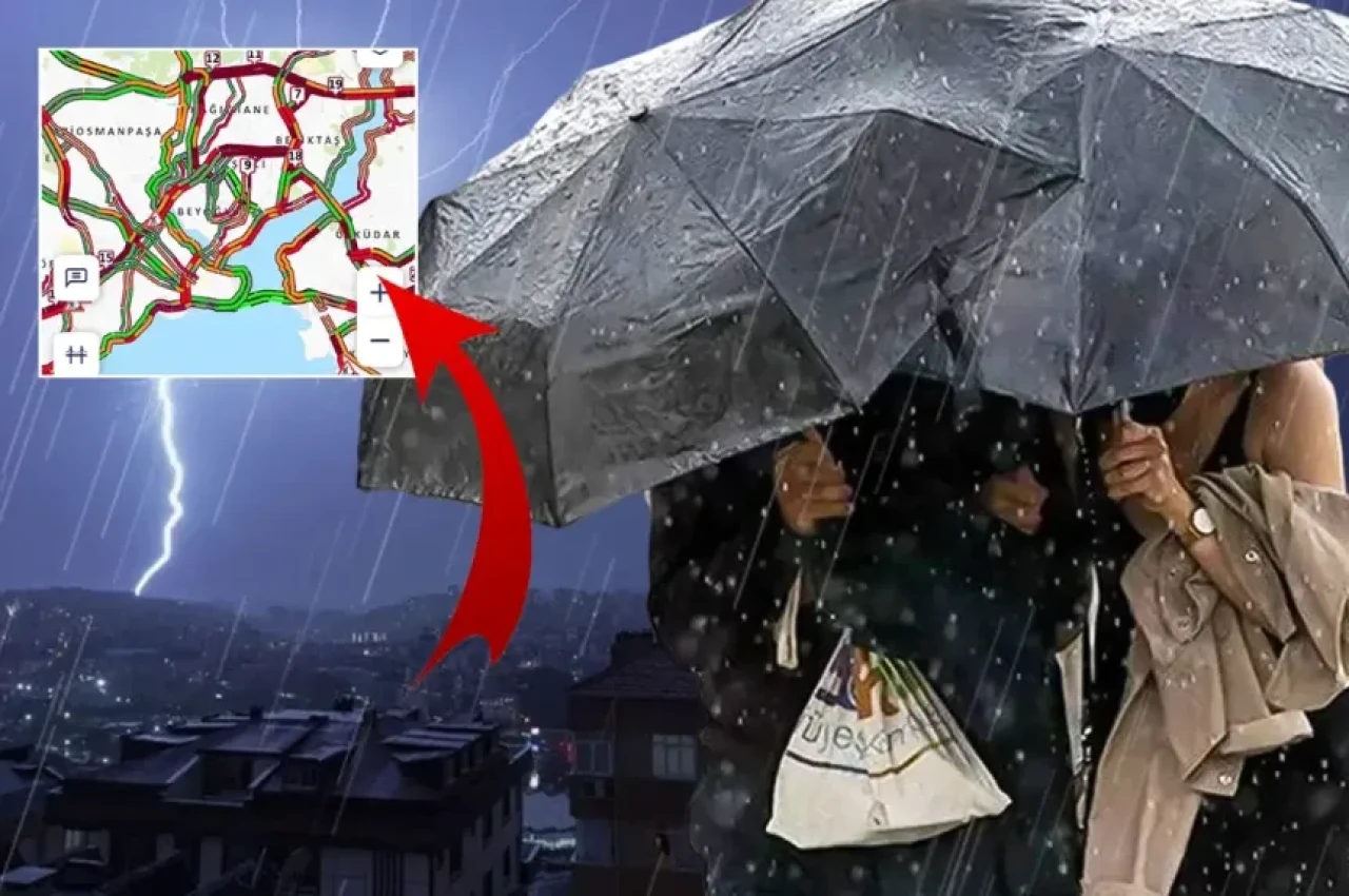 İstanbul'da yağmur trafiği felç etti: Harita kırmızıya döndü