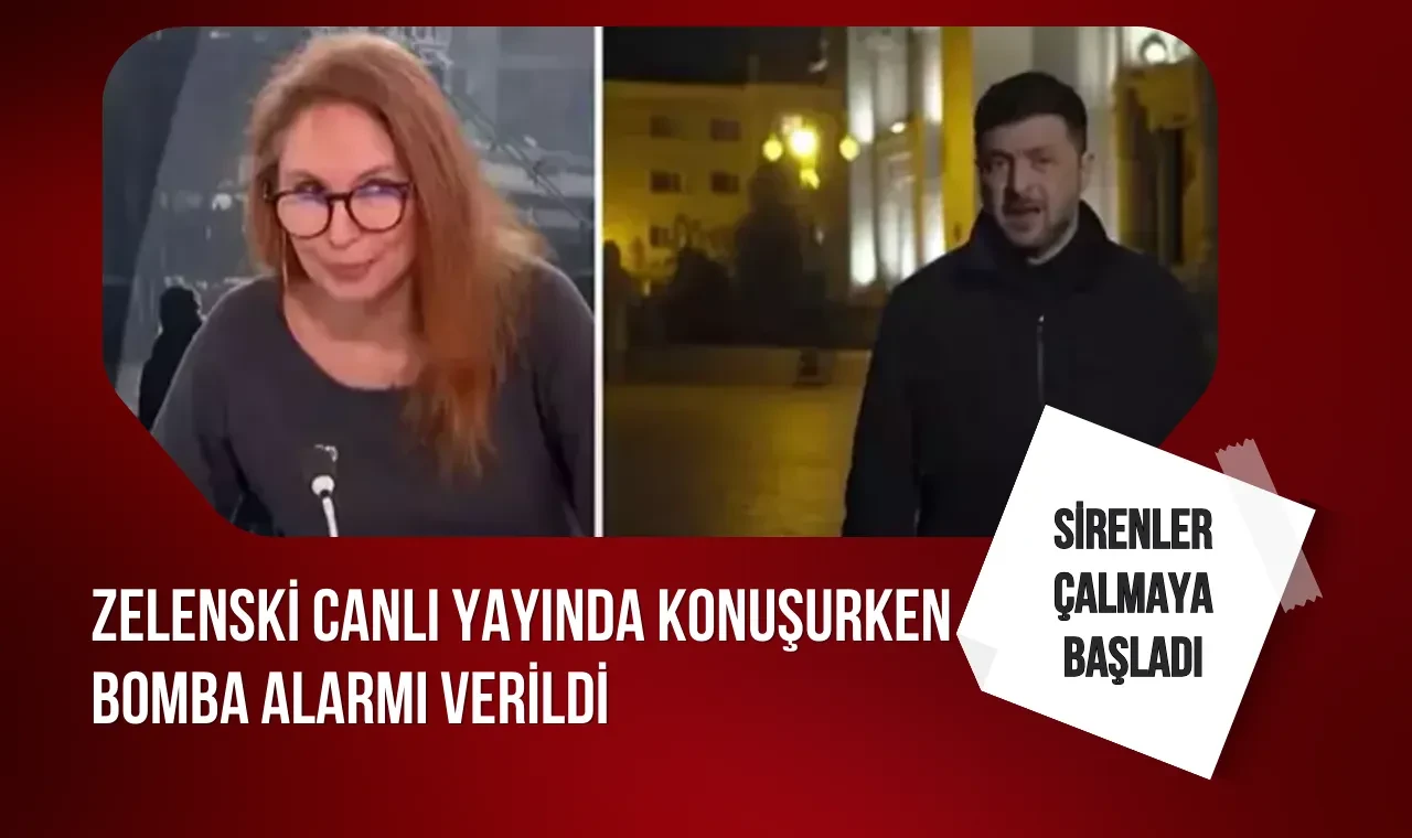 Zelenski canlı yayında konuşurken bomba alarmı verildi: Sirenler çalmaya başladı