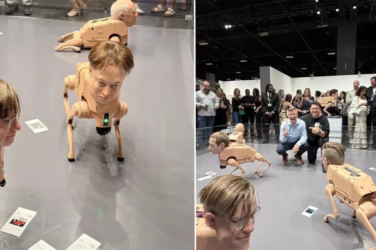 Böyle sergi görülmedi: Elon Musk ve Bezos’un yüzü köpek robot gövdelerinde