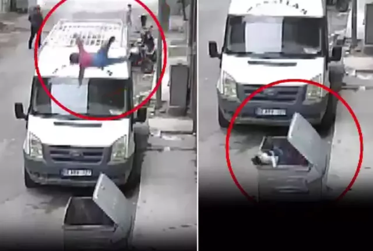 Küçük çocuk, apartmanın 2. katından çöp konteynerine düştü