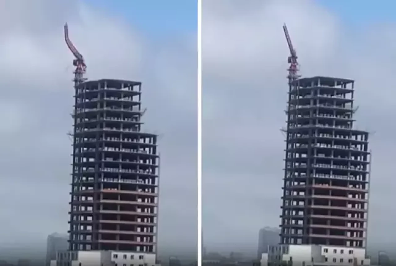 Esenyurt'ta depremin etkisiyle kule vinç havada sallandı!