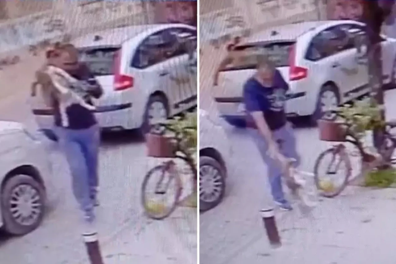 Köpeği yere atıp, boğazını sıktı; o anlar kamerada