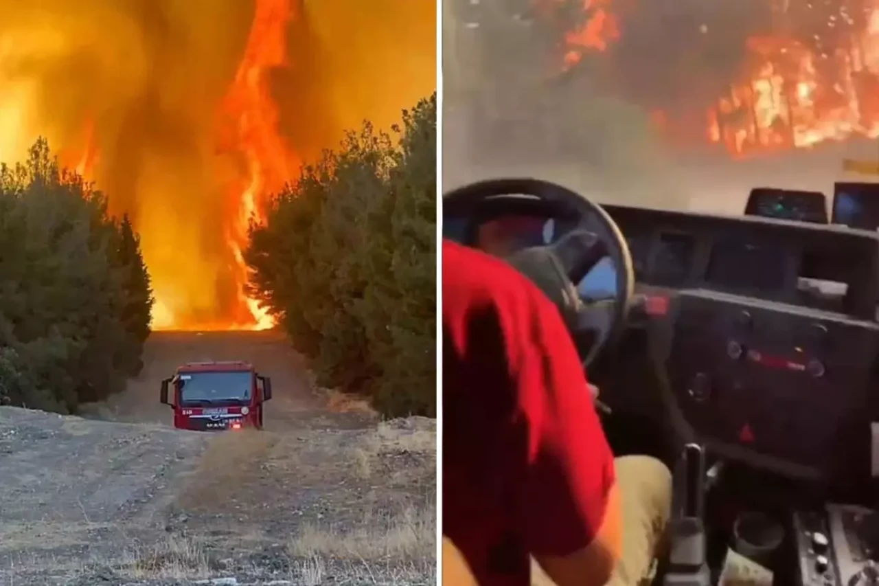 Yangın mücadelesinde alevlerin arasında kalan orman ekibi son anda kurtarıldı!