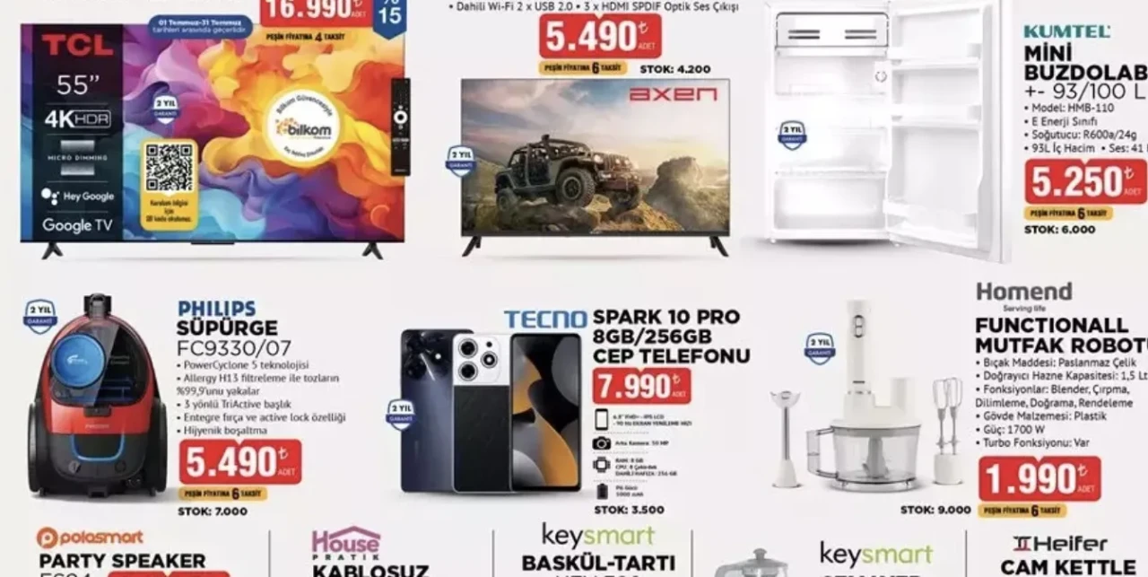 Bim 18 Temmuz Cuma aktüel katalogda televizyon, saç düzleştirici ve mutfak robotu var