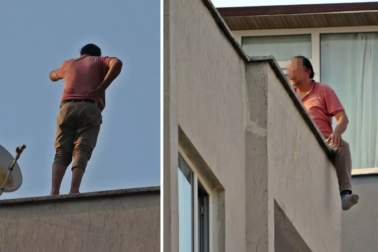 Eşine verilen karara kızan adam çatıya çıktı!