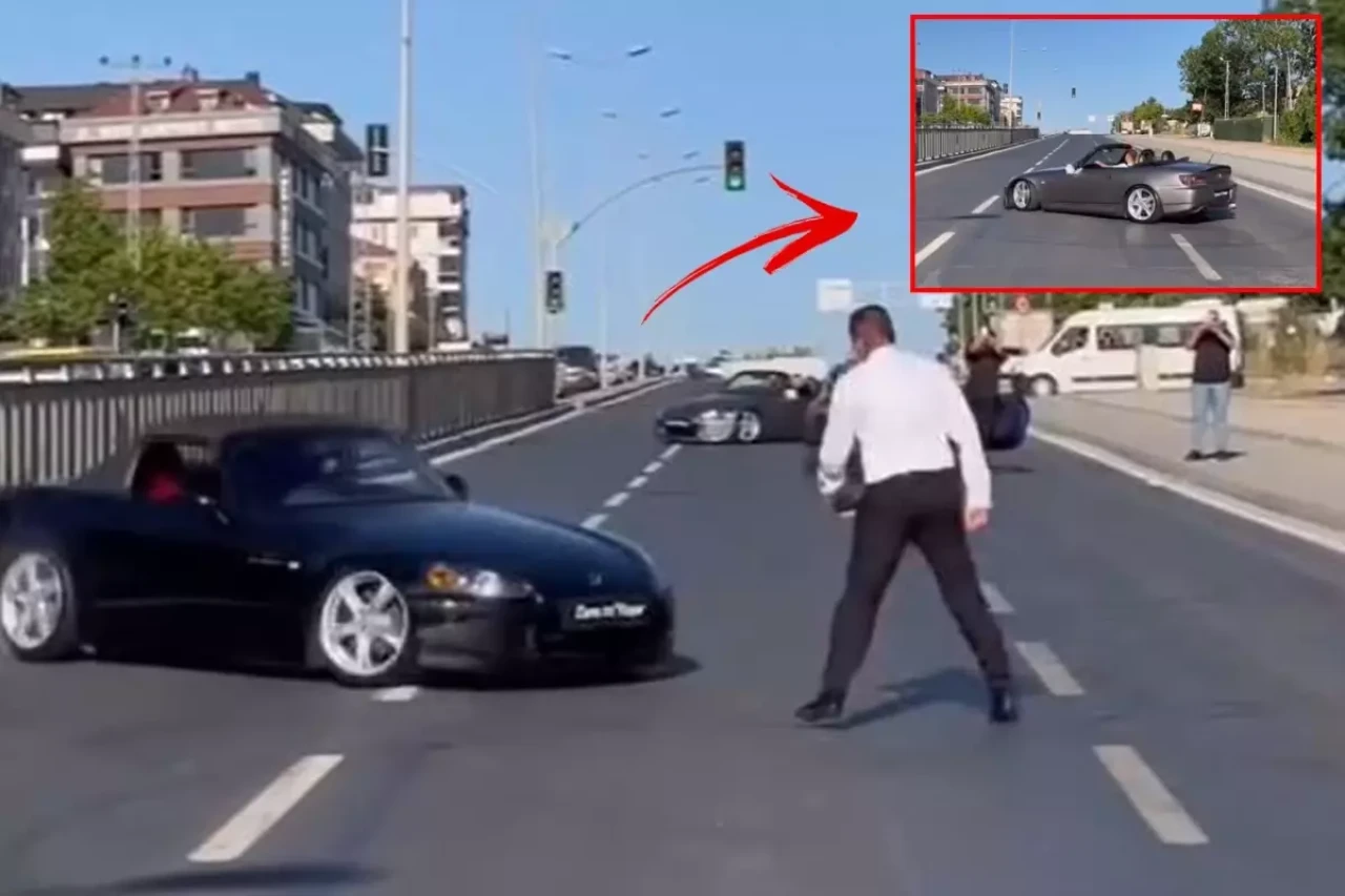 Trafik magandaları kırmızı ışıkta yolu kapatıp drift attı