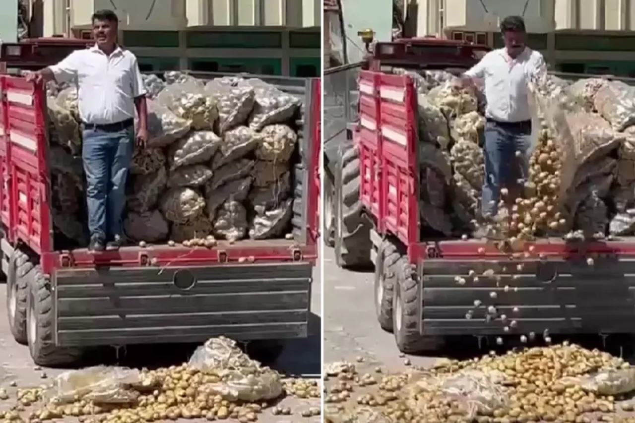 Çiftçi bir traktör patatesi köy meydanına döktü, bakanlık soruşturma başlattı