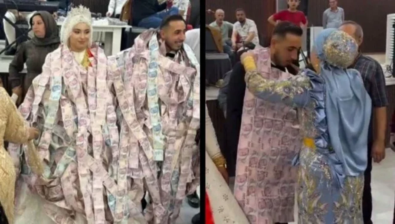Damada banknot yelek, geline 2 kilo altın takıldı