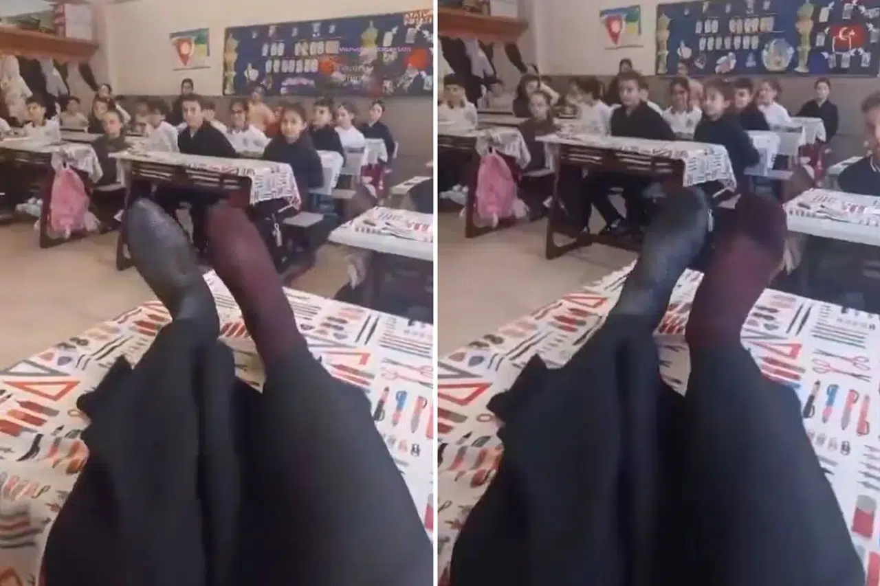 Okulda çekilen görüntü tepki topladı: Ayaklarını masaya uzatıp...