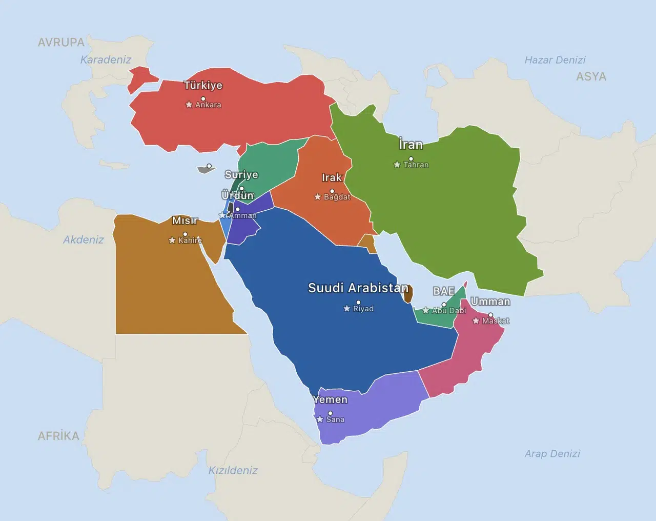 Ortadoğu haritası ayrıntılı! Bölgedeki tüm ülkeler, sınırlar ve stratejik noktalar