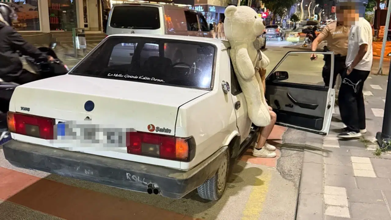Bolu'da otomobilde pelüş ayıyla gezen ehliyetsiz sürücüye 41 bin lira ceza