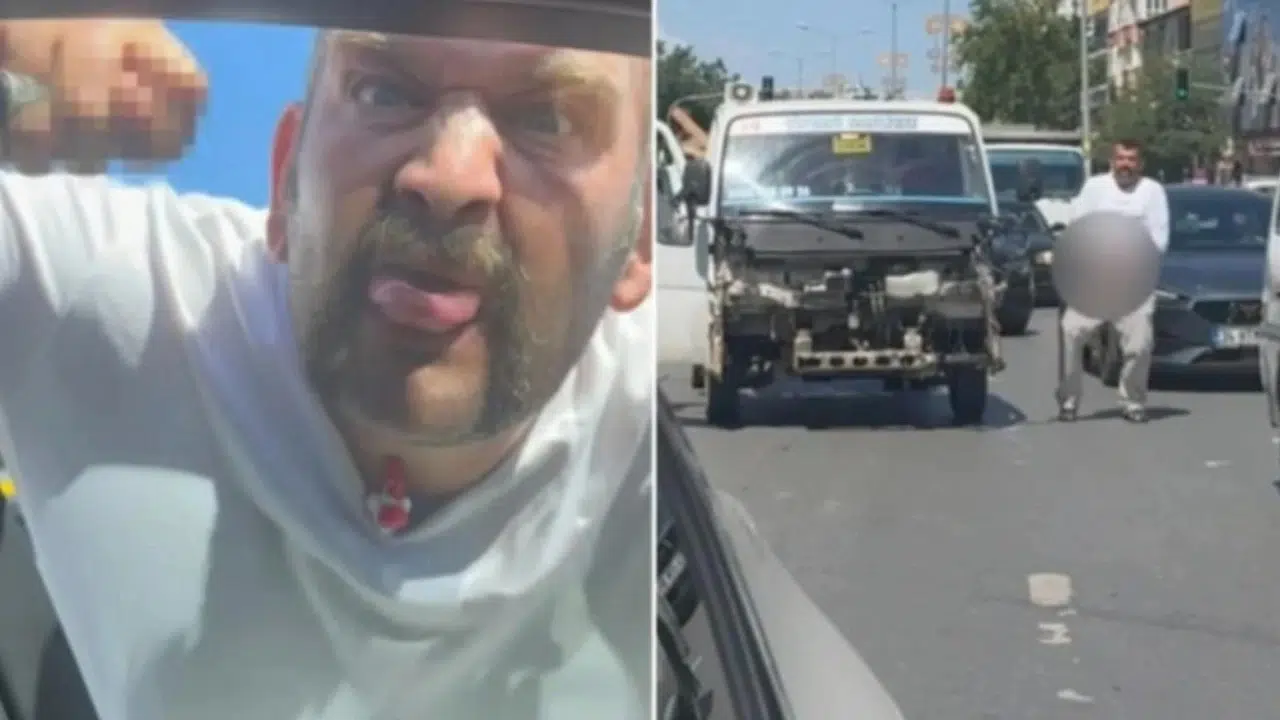Trafikte tepki çeken görüntüler: Sürücüler arasında gerginlik kamerada