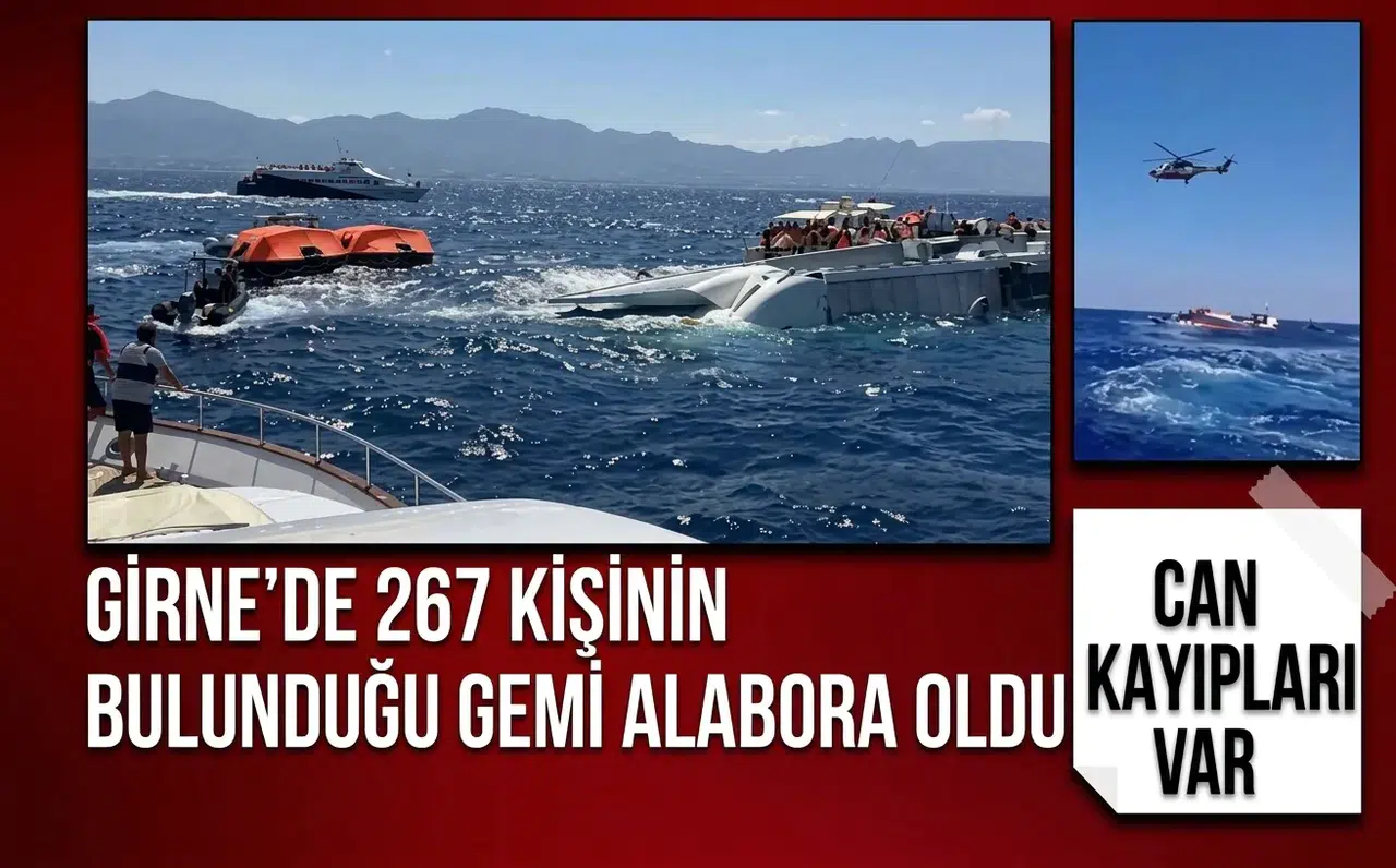 Girne’de 267 kişiyi taşıyan gemi alabora oldu! Can kayıpları var: Ekipler seferber oldu