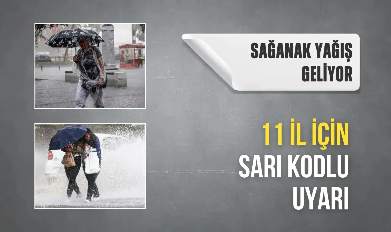 11 İl için sarı kodlu uyarı: Sağanak yağış geliyor...