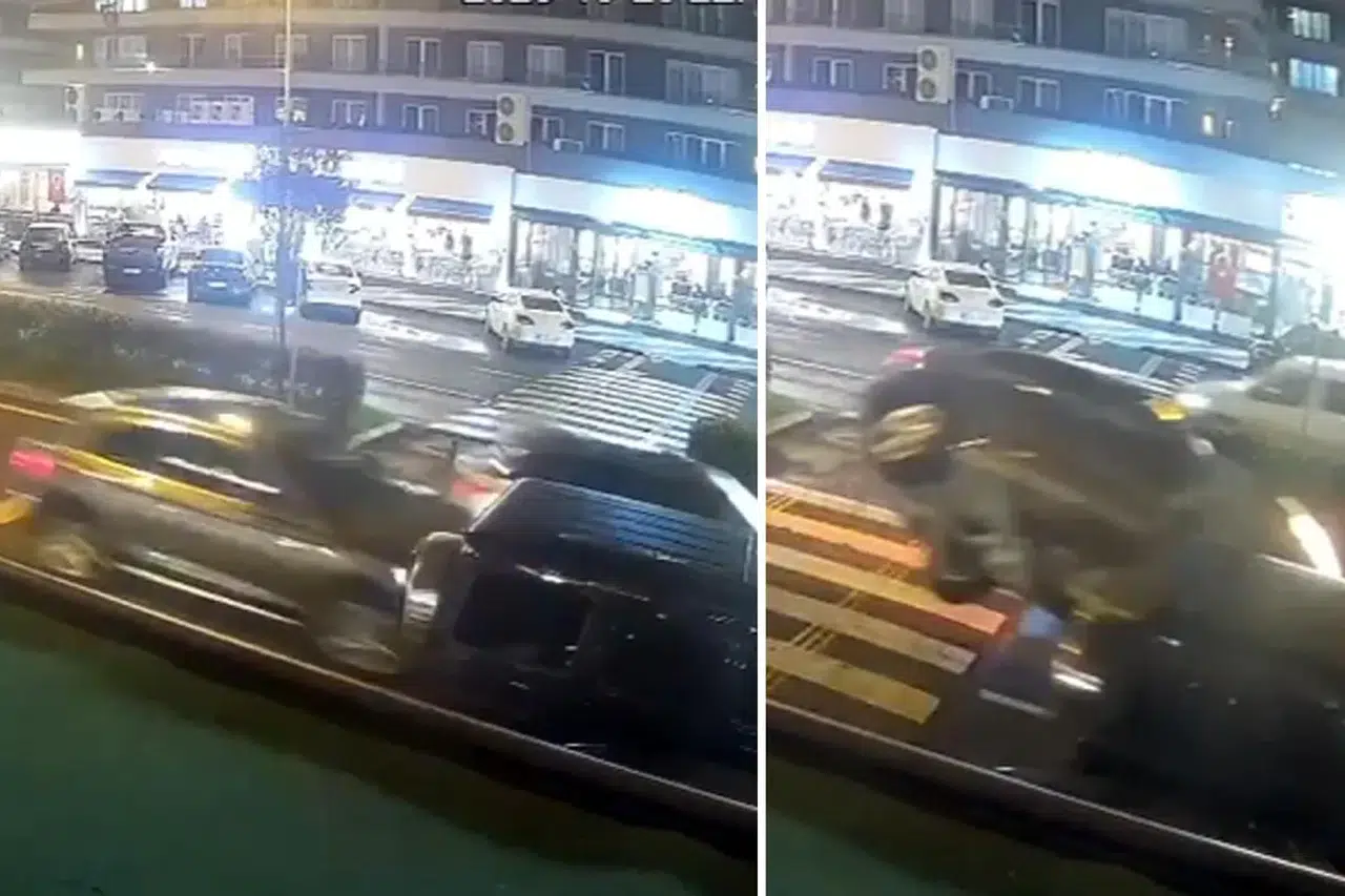 Çorlu'da otomobil, park halindeki araca çarpıp takla attı!