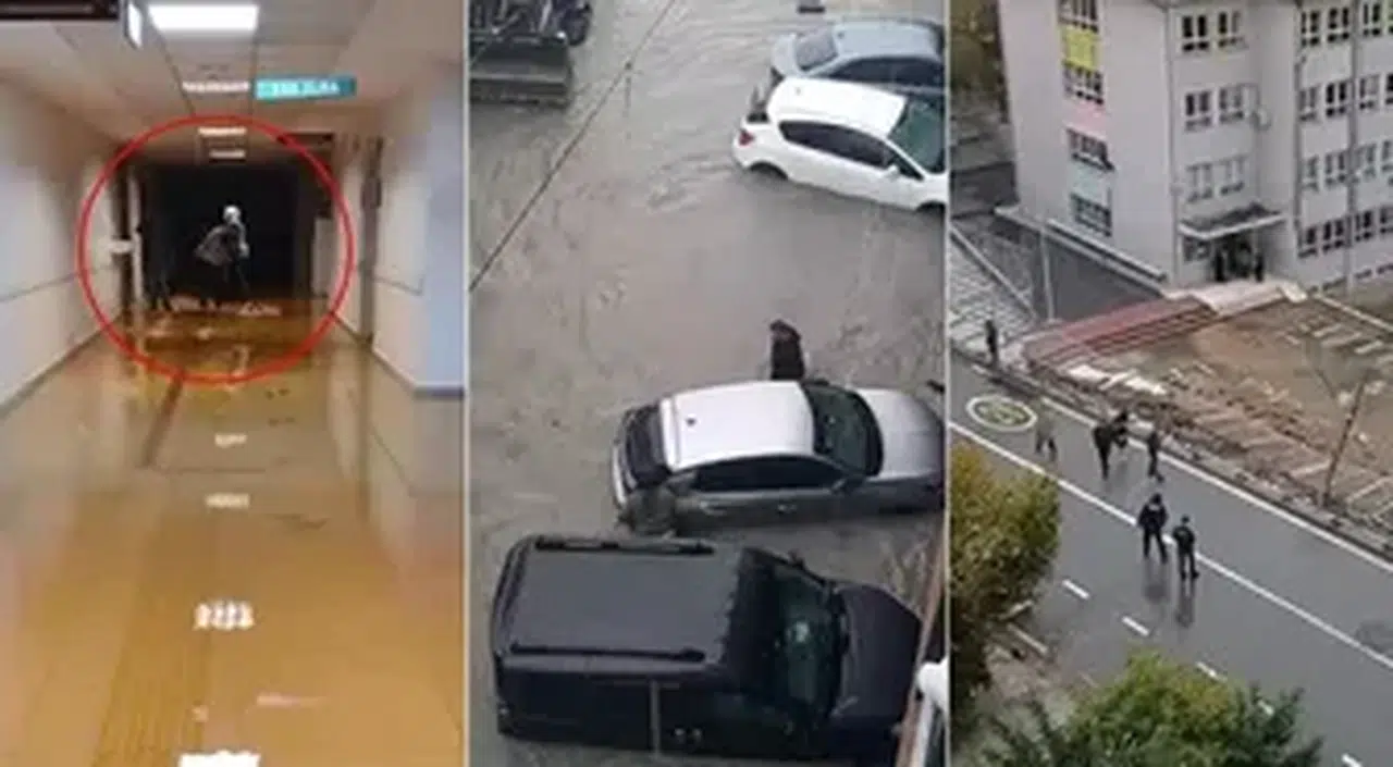 Gaziosmanpaşa'da yol çöktü, öğrenciler okulda mahsur kaldı