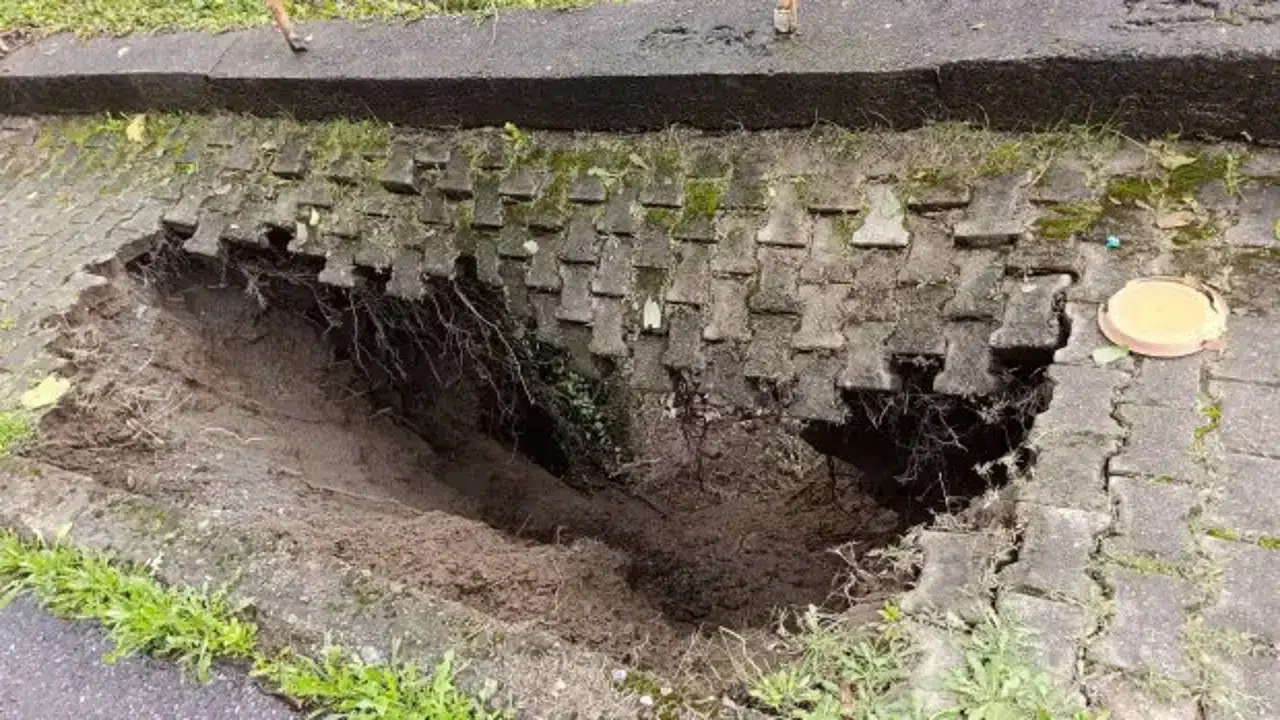 Zonguldak'ta sağanak yağışın ardından kaldırım çöktü