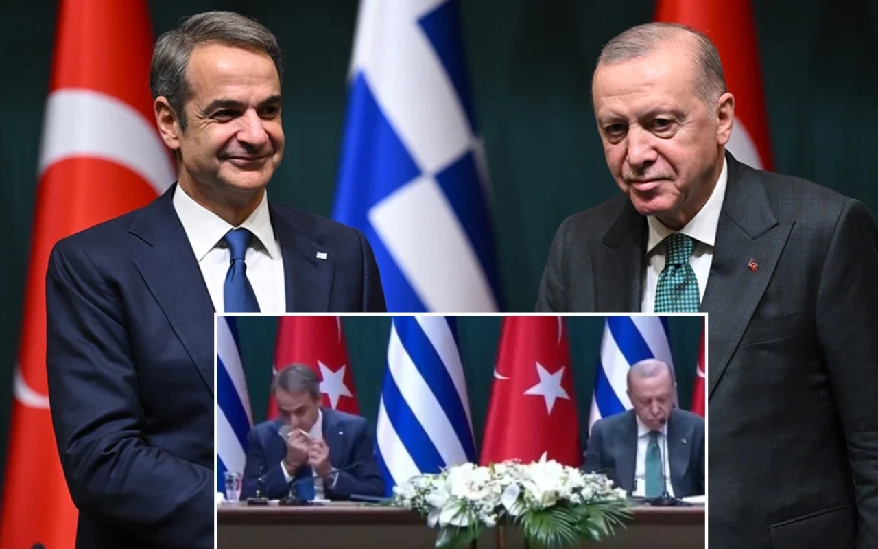 Miçotakis Cumhurbaşkanı Erdoğan'ın yanında yaptığı hareketle tepki çekti