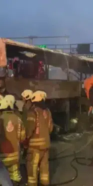 Eyüpsultan’da bariyerlere çarpan yolcu otobüsü yandı: 2 hayatını kaybetti