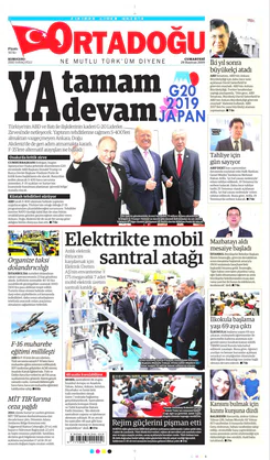 Ortadogugazetesi.com - 29.06.2019 Manşeti