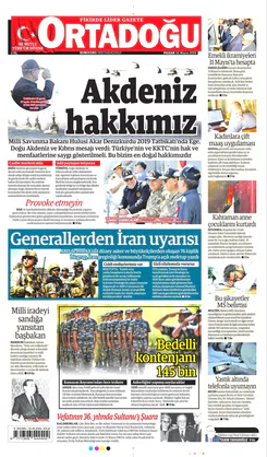 Ortadogugazetesi.com - 26.05.2019 Manşeti
