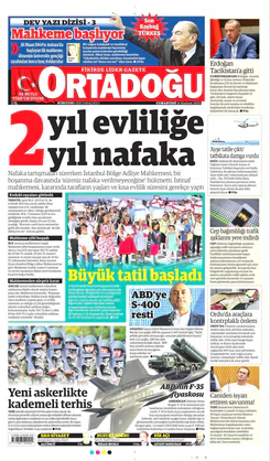 Ortadogugazetesi.com - 15.06.2019 Manşeti