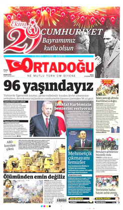 Ortadogugazetesi.com - 29.10.2019 Manşeti