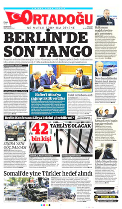 Ortadogugazetesi.com - 19.01.2020 Manşeti