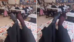 Okulda çekilen görüntü tepki topladı: Ayaklarını masaya uzatıp...