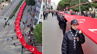 Samsun'da Cumhuriyet'in 103. yılı kapsamında 1919 metrelik Türk bayrağıyla yürüyüş düzenlendi